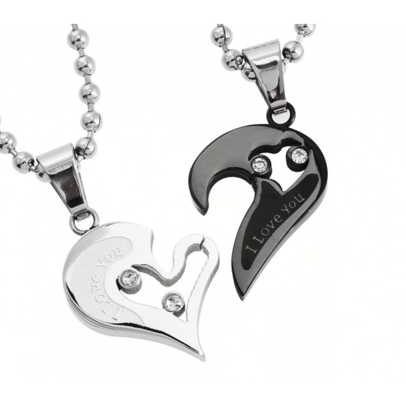 Epinki Paare Halskette 2 Pcs Edelstahl Herz Schlüssel Puzzel Anhänger Herren & Damen Partnerketten Weiß 